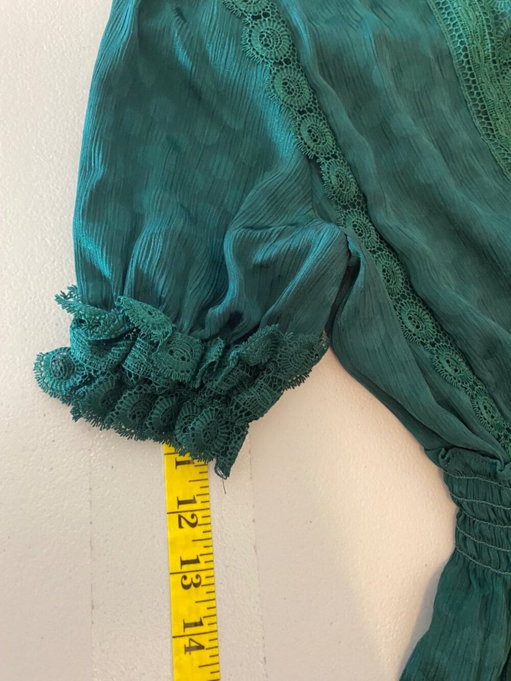 Max Studio Women’s Emerald Green Jacquard Dot Lace Trim Maxi Dress XS - Picture 12 of 12